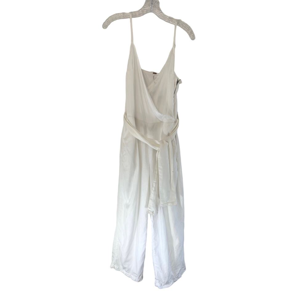 Free People White Vanilla Girl Belted V-Neck Wide Leg Cropped Jumpsuit Size 8